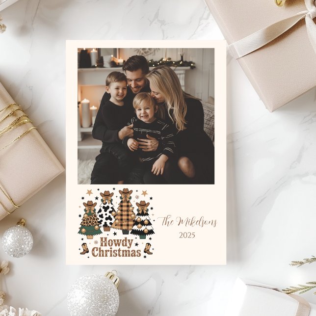Cartão De Festividades Photo Rustic Cowgirl Howdy Western Christmas (Criador carregado)