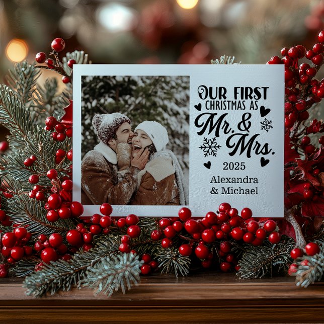 Cartão De Festividades Photo Snowflakes Christmas Mr and Mrs  (Criador carregado)
