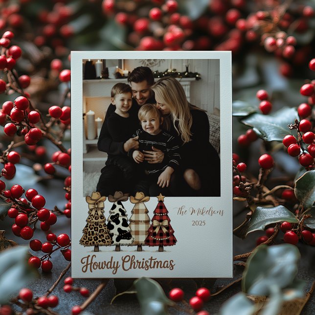 Cartão De Festividades Photo Western Cowgirl Plaid Leopard Christmas (Criador carregado)