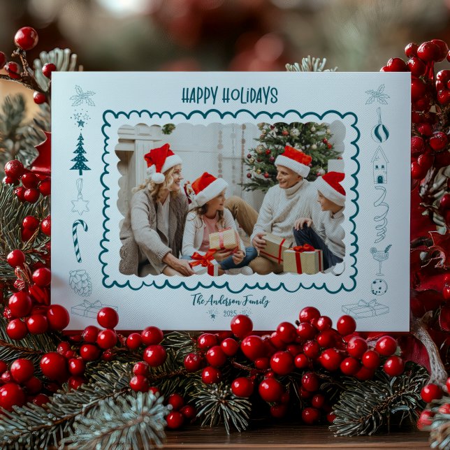 Cartão De Festividades Photo Whimsical Quirky Doodle Holiday (Criador carregado)