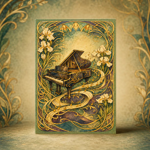 Cartão De Festividades Piano Art Nouveau Floral Feliz Ano Novo
