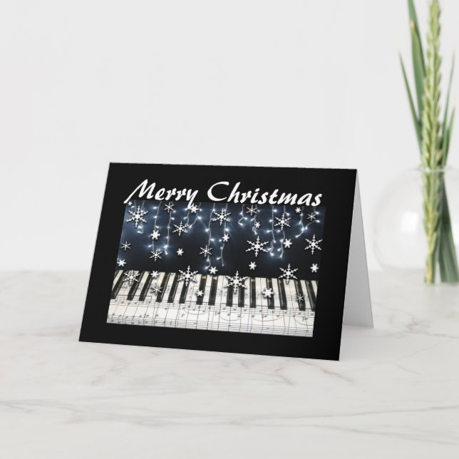 Cartão De Festividades Piano Christmas Snowflake Keyboard (Frente)