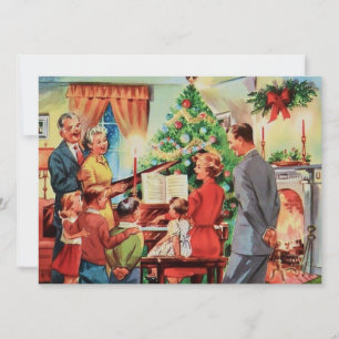 Cartão De Festividades Piano De Reprodução Da Família Vintage Retro Na