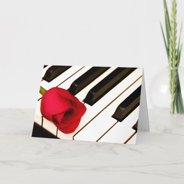 Cartão De Festividades Piano e rosa II (Frente)