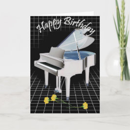 Cartão De Festividades piano e Rosas brancos