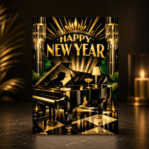 Cartão De Festividades Piano Glamouroso Art Déco Ano Novo