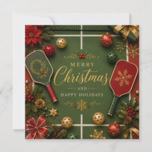Cartão De Festividades Pickleball com Moldura de Natal