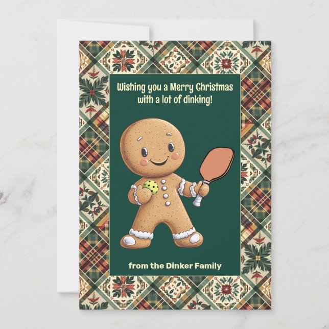 Cartão De Festividades Pickleball 🎄 Feliz Natal, texto personalizado (Frente)