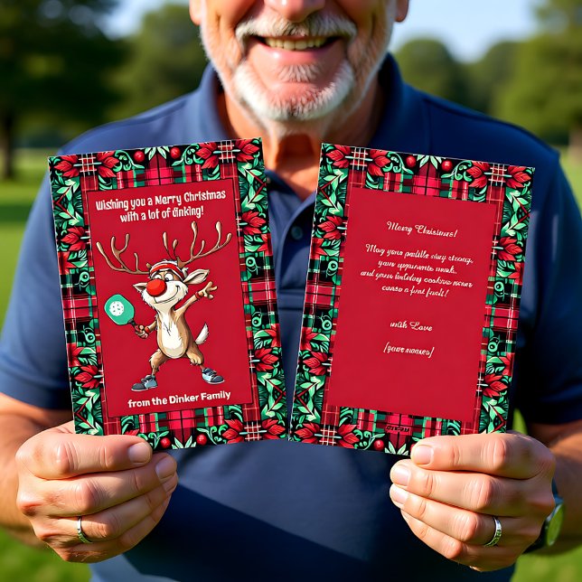 Cartão De Festividades Pickleball 🎄 Feliz Natal, texto personalizado (Pickleball🎄 Merry Christmas, custom text Holiday Card)