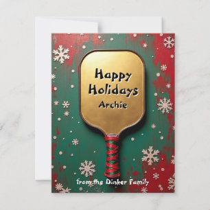 Cartão De Festividades Pickleball🎅 Glória do Paddle Dourado & Hype de Az