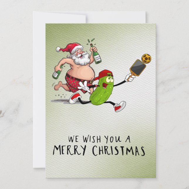 Cartão De Festividades Pickleball Natal temido com Papai Noel (Frente)