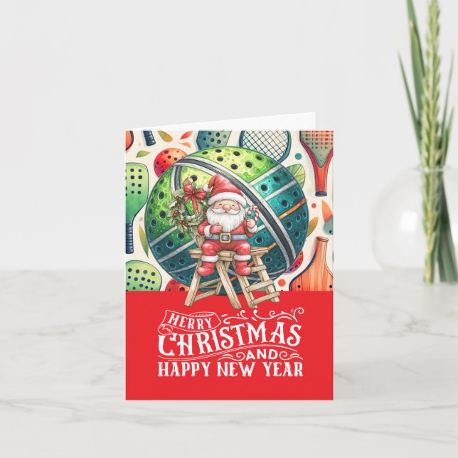 Cartão De Festividades Pickleball Natal temido com Papai Noel (Frente)