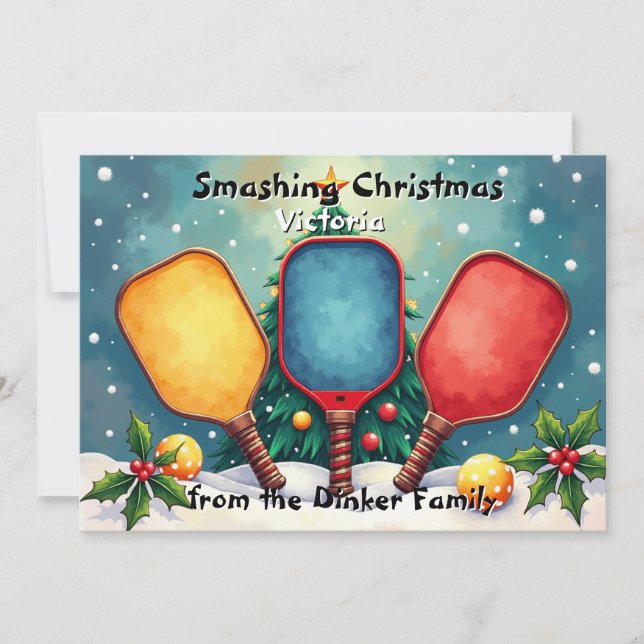 Cartão De Festividades Pickleball🎅Paddle Bells & Holly Smashes (Frente)