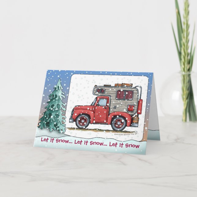 Cartão De Festividades Pickup Truck Camper RV Holiday Cards (Frente)