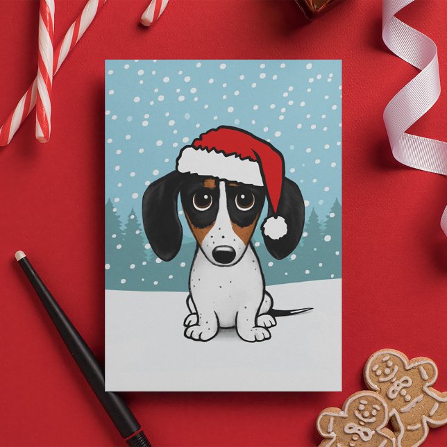 Cartão De Festividades Piebald Dachshund Papais noeis Cute Wiener (Criador carregado)