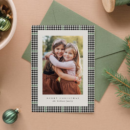Cartão De Festividades Pied-de-poule verde preto moldura uma foto clássic