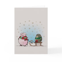Pig and hedgehog with scarfs