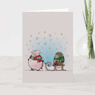 Cartão De Festividades Pig and hedgehog with scarfs