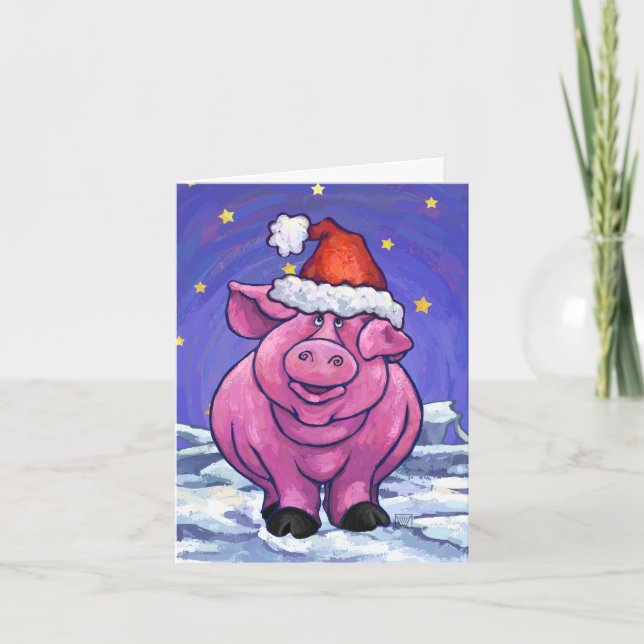 Cartão De Festividades Pig Christmas (Frente)