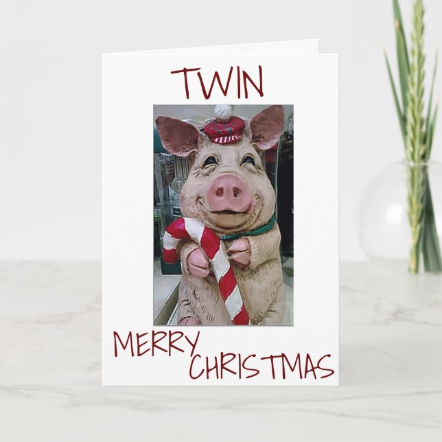 CARTÃO DE FESTIVIDADES PIG DE NATAL PARA *MEU TWIN* PRONTO PARA CELEBRAR (Frente)
