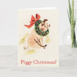 Cartão De Festividades Piggy Christmas Vintage Card With Cute Pig