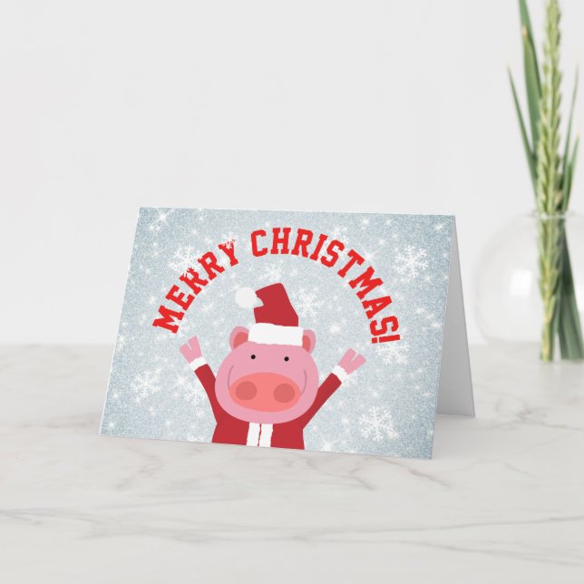 Cartão De Festividades Piglet Feliz de Natal (Frente)
