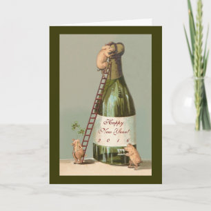 Cartão De Festividades Pigs and Champagne; Cute 2016 New Year's Card