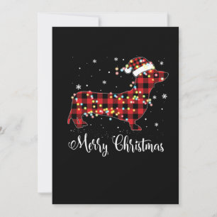 Cartão De Festividades Pijama Vermelho Xadrez Buffalo Dachshund Feliz Nat