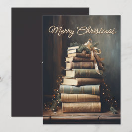 Cartão De Festividades Pilha de livros antigos com decorações de Natal