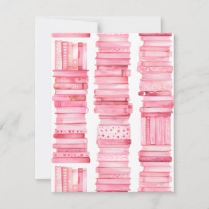 Cartão De Festividades Pilhas de Livros de Aquarela Rosa