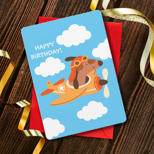 Cartão De Festividades Piloto de Cão Voando Avião, Aniversário de Criança