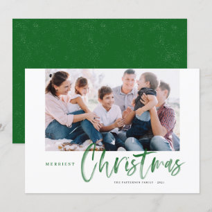 Cartão De Festividades Pincel Caligrafia Verde Foto de Natal Mais Feliz