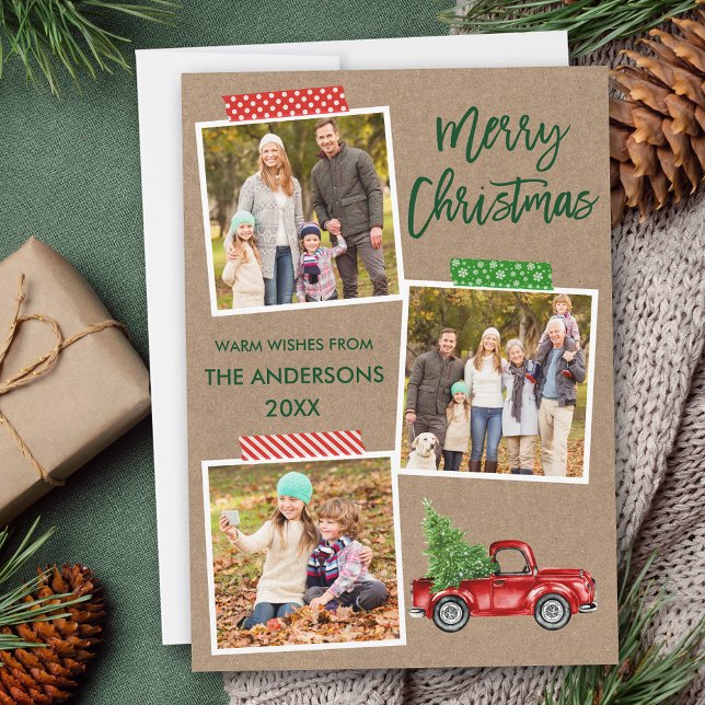 Cartão De Festividades Pincel Script Artesanato Fita Caminhão de Natal Kr (Customize to add text or more photos to back of card.)