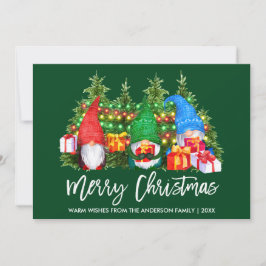 Cartão De Festividades Pincel Script Luzes de Natal Gnomos