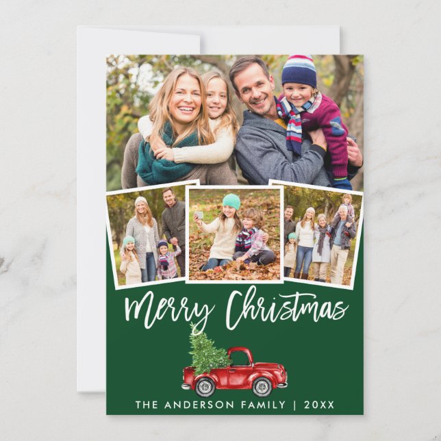 Cartão De Festividades Pincel Verde Script Caminhão Antigo 4 Foto (Frente)