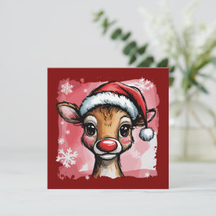 Cartão De Festividades Pinceladas Rena de Natal Préppy Natal Menina
