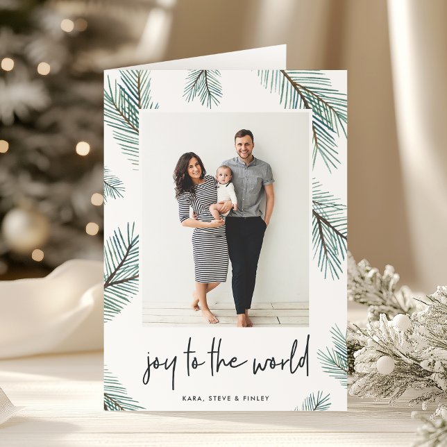 Cartão De Festividades Pine Boughs | Foto de Feriado dobrada (Criador carregado)