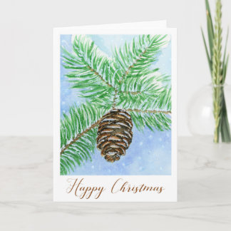Cartão De Festividades Pine Cone Happy Christmas Watercolor Card