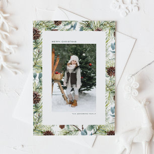 Cartão De Festividades Pine de Aquarela e Pine Cones Foto de Natal