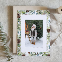 Cartão De Festividades Pine de Aquarela e Pine Cones Foto de Natal