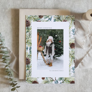Cartão De Festividades Pine de Aquarela e Pine Cones Foto de Natal