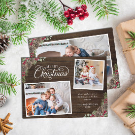 Cartão De Festividades Pine de Aquarela Russa Cones 3 Foto Natal