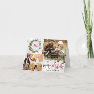 Cartão De Festividades Pine de Natal Cones 2 FOTOS Pássaro Pássaro Dobrad