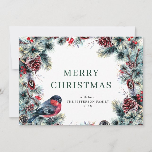 Cartão De Festividades Pine de Natal Cones Wreath Saudação Russa (Frente)