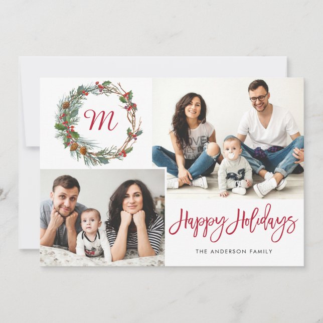 Cartão De Festividades Pine Natal Cones 2 FOTOS Collage Saudação (Frente)