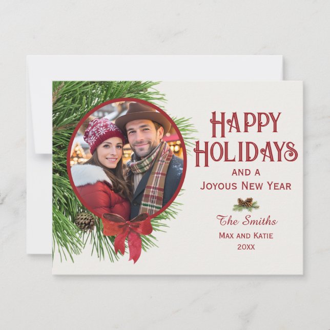 Cartão De Festividades Pine Ornament Flat de Feriados Felizes (Frente)