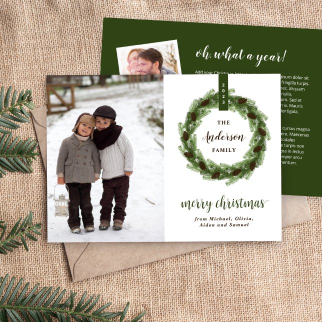 Cartão De Festividades Pine Wreath 3 Foto | Carta de Natal (Criador carregado)