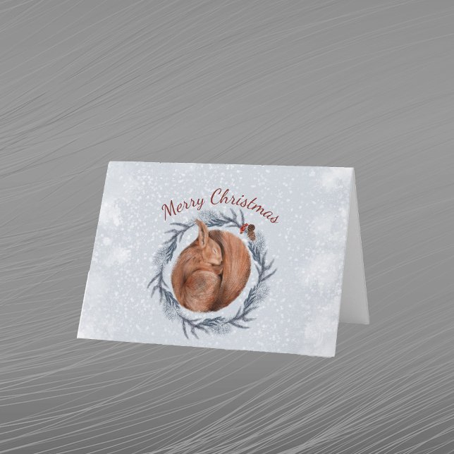 Cartão De Festividades Pine Wreath de Pine de Esquilo Vermelho Natal (Criador carregado)