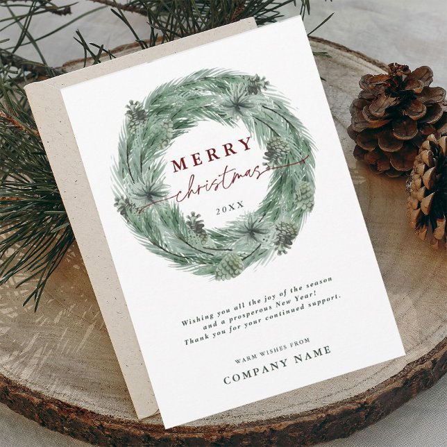 Cartão De Festividades Pine Wreath Merry Christmas Card com código QR (Criador carregado)