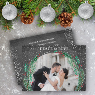 Cartão De Festividades Pine Wreath na Foto de Natal Negro